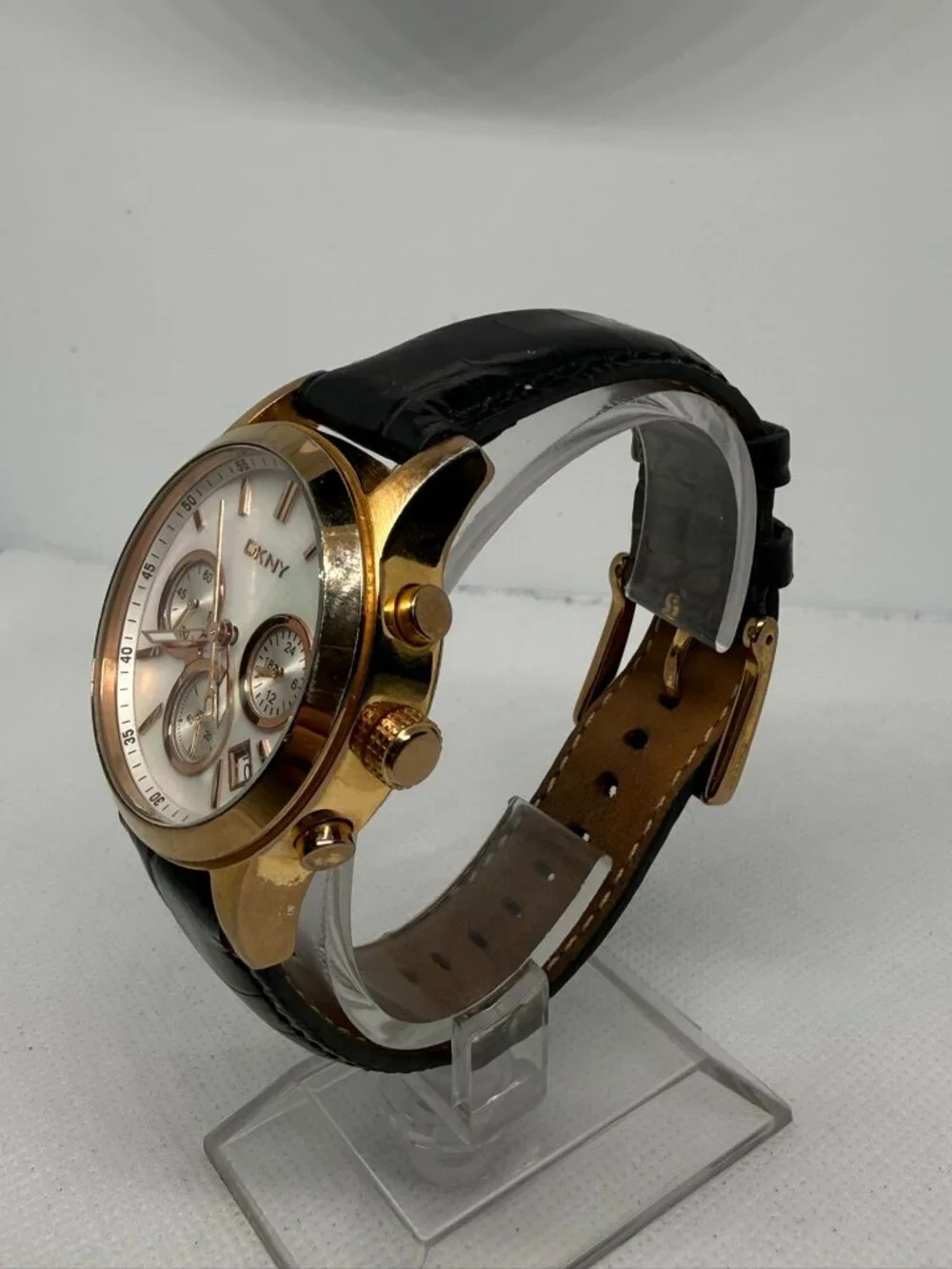 DKNY Men's Gold-Tone Chronograph Black Dial Brown Leather Watch NY4991